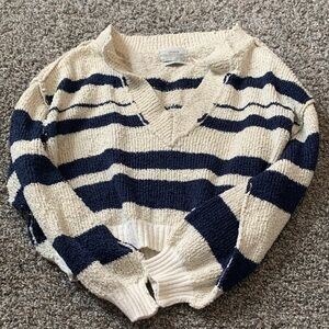 Urban Outfitters Navy and Cream Striped Sweater